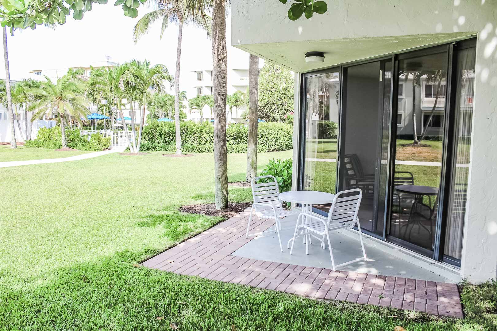 A relaxing patio space at VRI's Berkshire by the Sea in Florida.